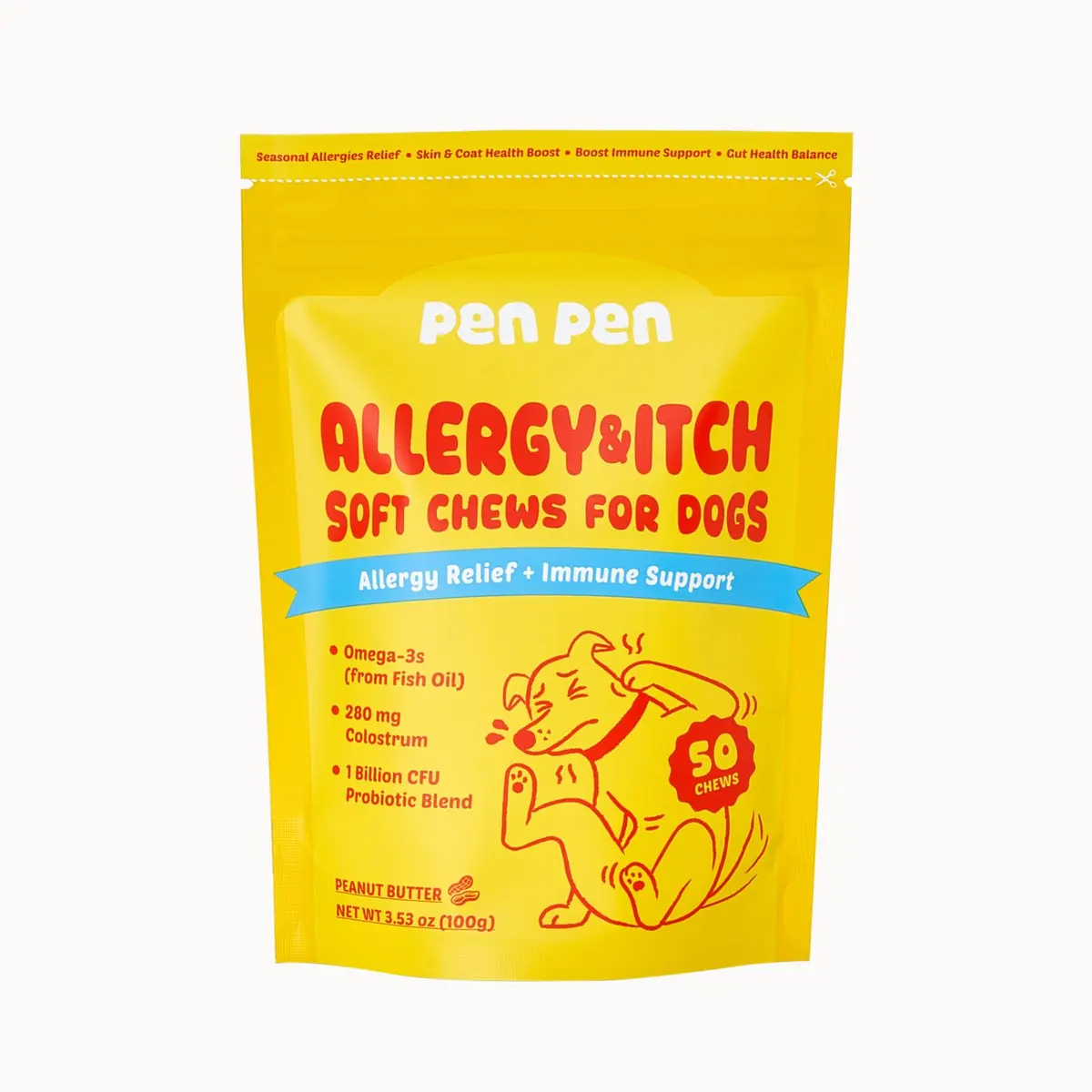 PENPEN Dog Allergy Relief Chews, Peanut Butter Flavor, 50ct | Supports Skin & Immune Health for Dogs - main product image