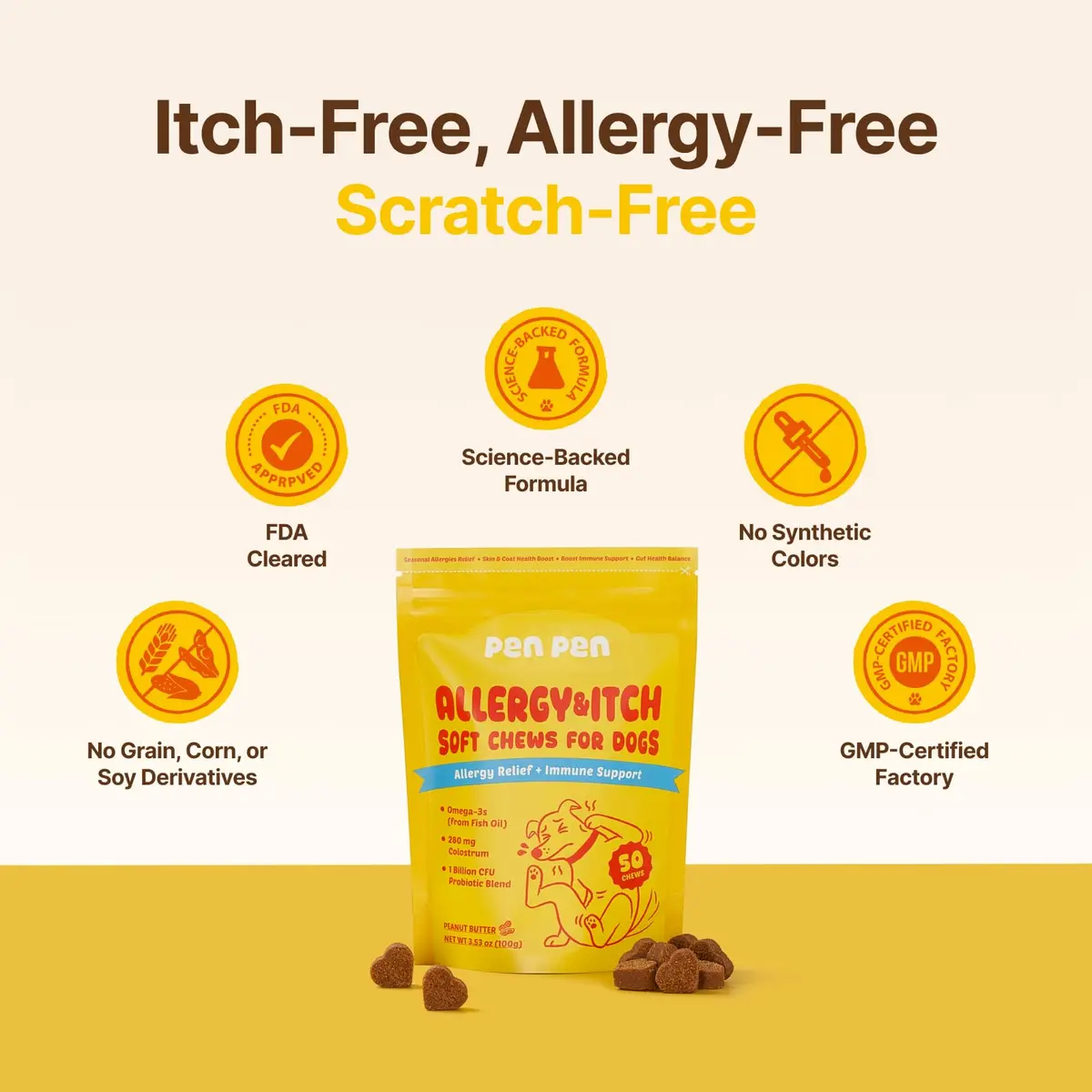 PENPEN Dog Allergy Relief Chews, Peanut Butter Flavor, 50ct | Supports Skin & Immune Health for Dogs - view 9