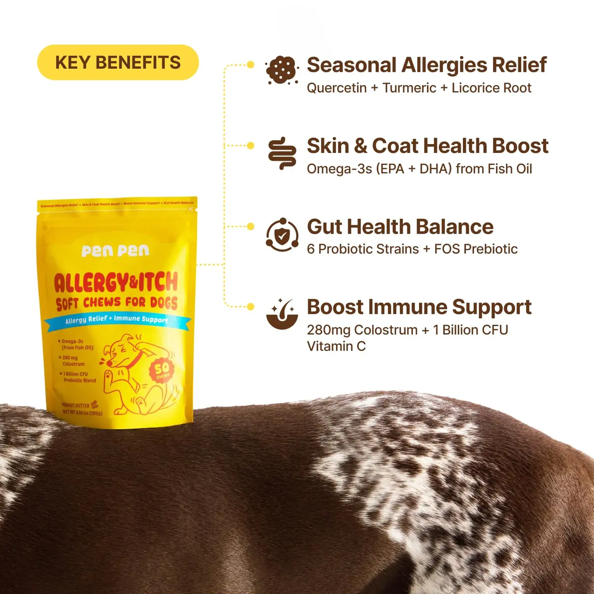 PENPEN Dog Allergy Relief Chews, Peanut Butter Flavor, 50ct | Supports Skin & Immune Health for Dogs - view 4