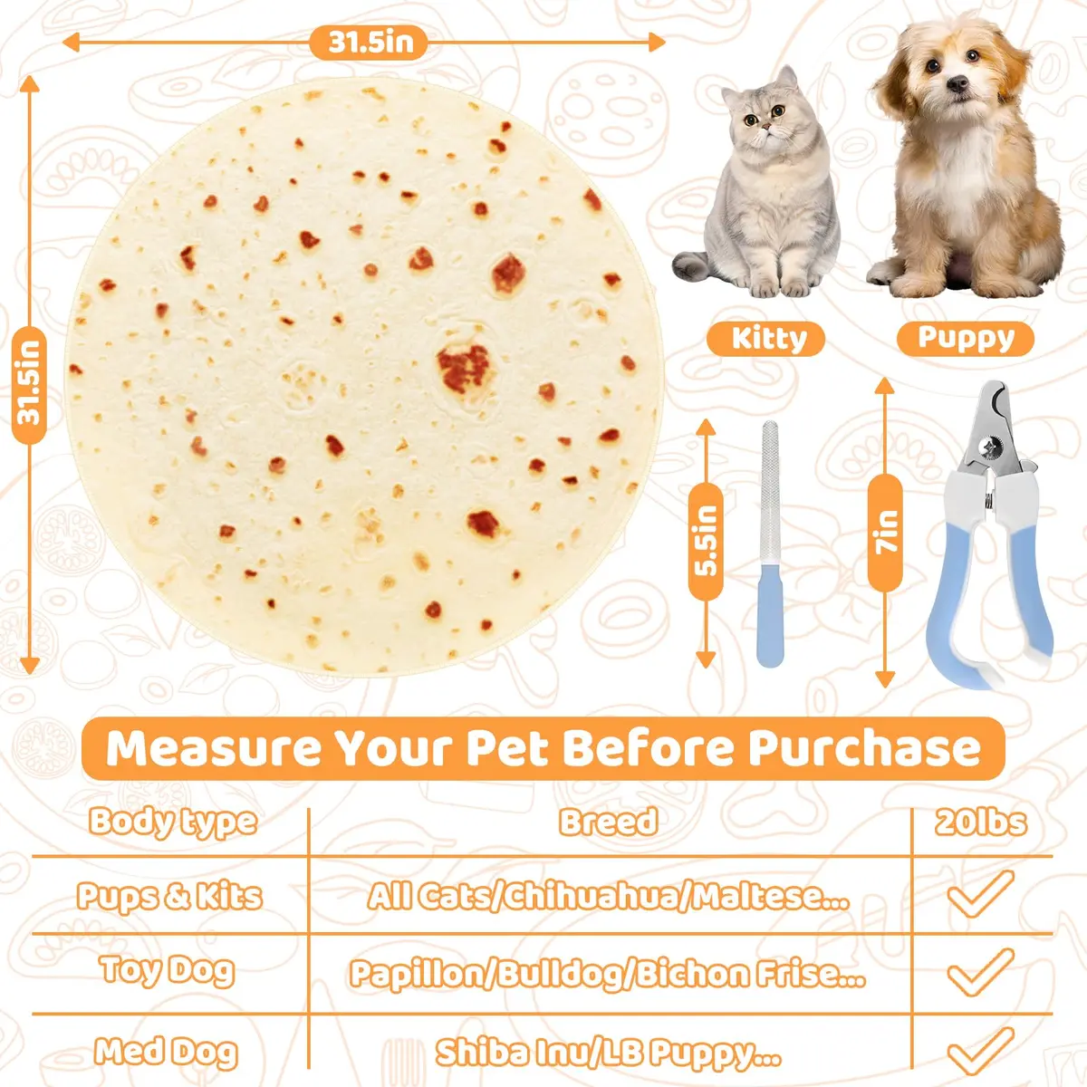 MASHDE 31.5" Tortilla Shape Blanket Cat Grooming Wrap for Cutting Nails | Soft Microfibre Restraint & Grooming Kit - view 5