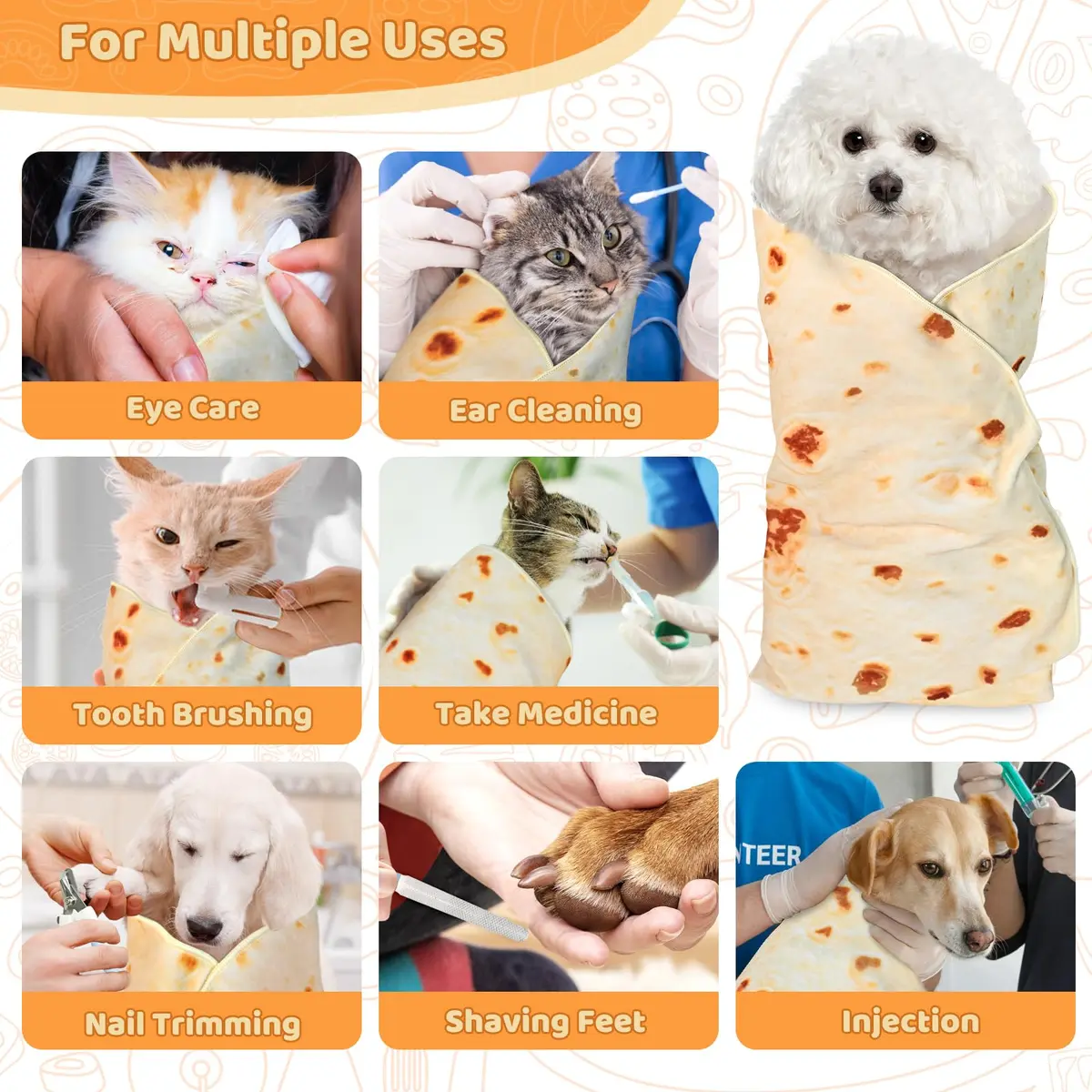 MASHDE 31.5" Tortilla Shape Blanket Cat Grooming Wrap for Cutting Nails | Soft Microfibre Restraint & Grooming Kit - view 3