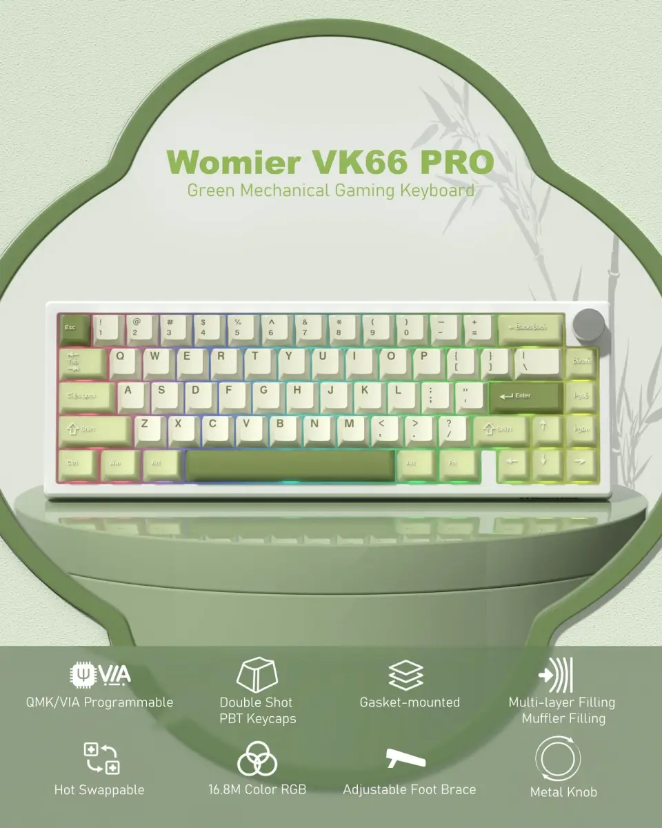 Womier WK61 V2 Mechanical Gaming Keyboard - 61 Keys Hot-Swappable Linear Red Switch, V-Green - view 2