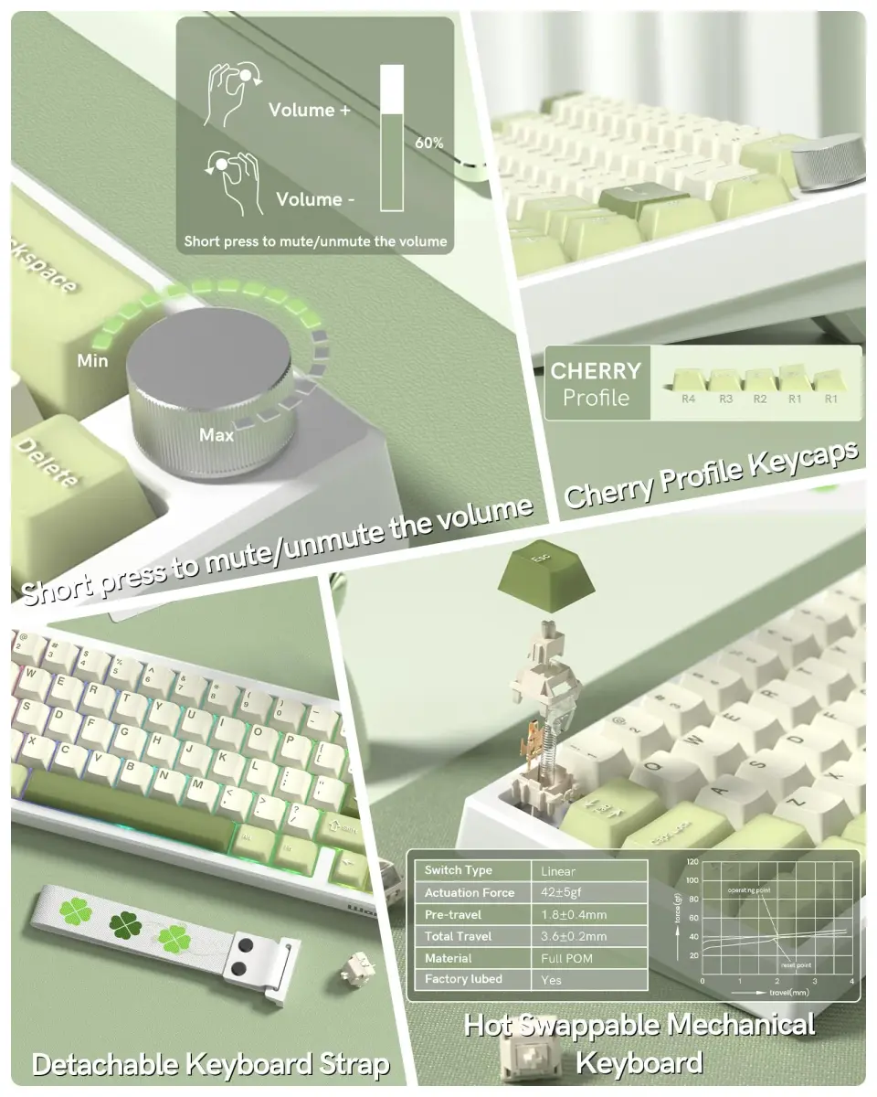 Womier WK61 V2 Mechanical Gaming Keyboard - 61 Keys Hot-Swappable Linear Red Switch, V-Green - view 4