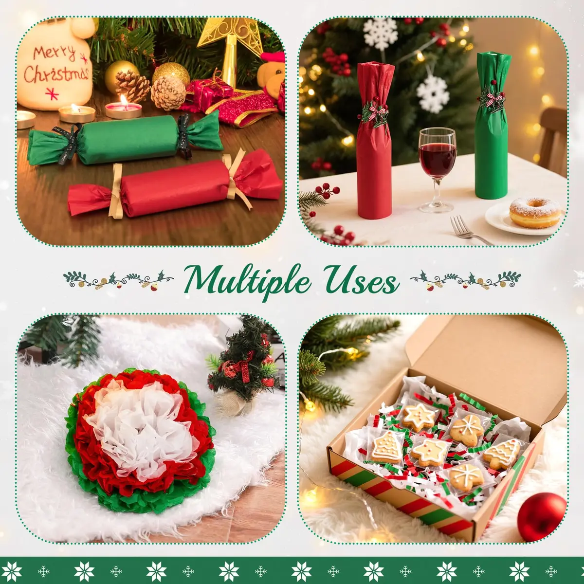 Simetufy Christmas Tissue Paper for Gift Bags 360 Sheets (20 x 30 Inches) | Red, Green, White Bulk Pack - view 6