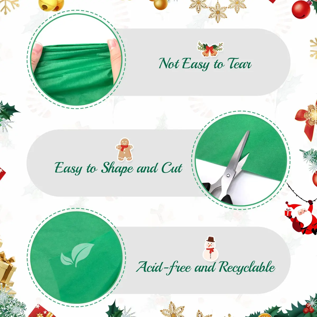 Simetufy Christmas Tissue Paper for Gift Bags 360 Sheets (20 x 30 Inches) | Red, Green, White Bulk Pack - view 7