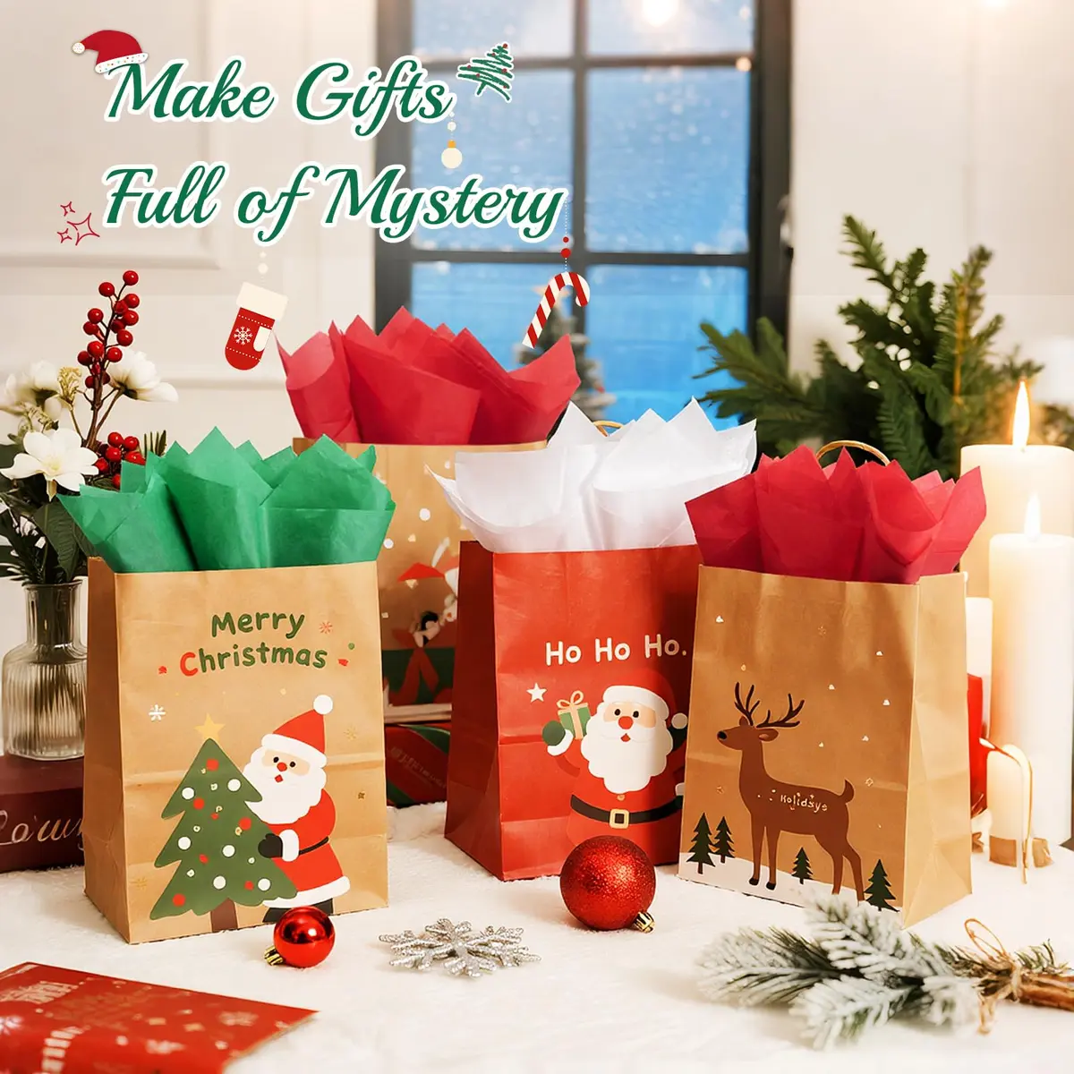 Simetufy Christmas Tissue Paper for Gift Bags 360 Sheets (20 x 30 Inches) | Red, Green, White Bulk Pack - view 4