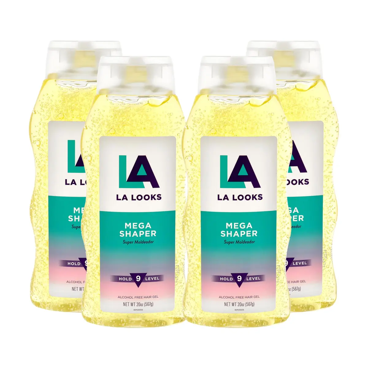 L.A. Looks Mega Shaper Hair Gel - Mega Level 9 Hold - Alcohol-Free, Non-Sticky, Lasts All Day, 4 pcs (80 Fl Oz) - main product image