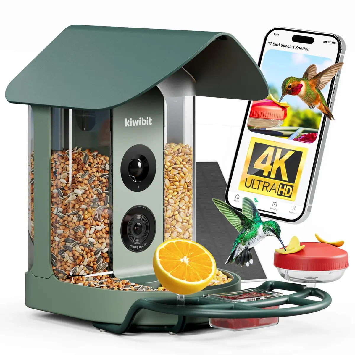 Kiwibit Bird Feeder with 4K Camera | Smart Wildlife Birdwatching Kit, IP65 Waterproof, Solar Powered, 512GB Storage, 4K Ultra HD - main product image
