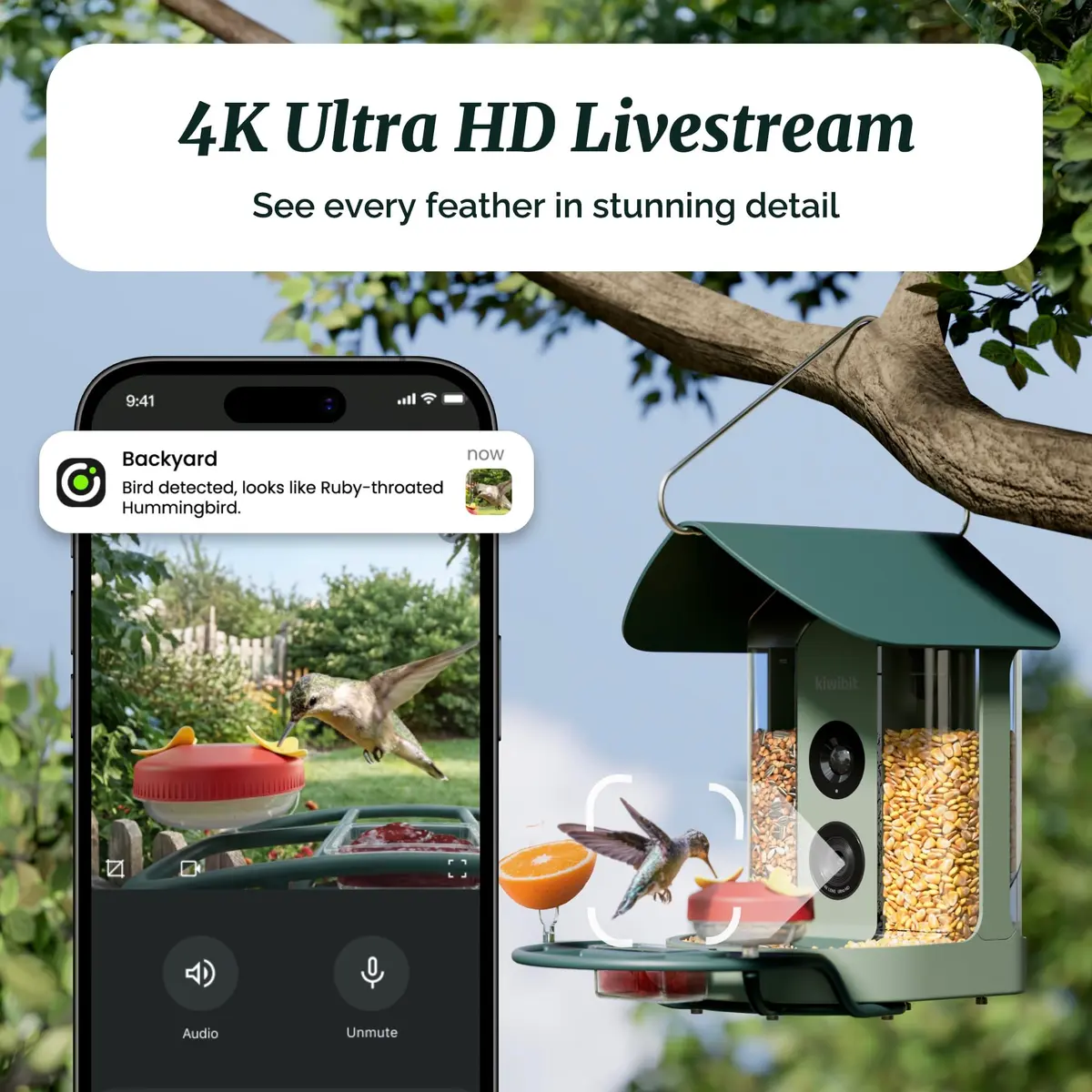 Kiwibit Bird Feeder with 4K Camera | Smart Wildlife Birdwatching Kit, IP65 Waterproof, Solar Powered, 512GB Storage, 4K Ultra HD - view 2