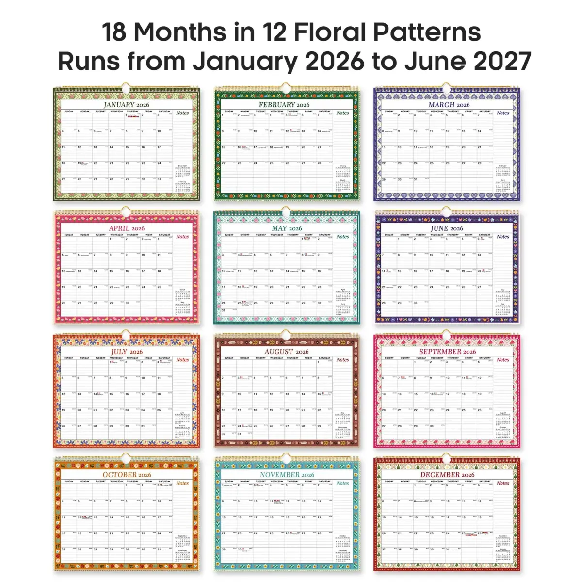Taja 2026-2027 Wall Calendar 14.7" x 11.5" (36.8 cm x 29.2 cm) | 18-Month Floral Design - view 7