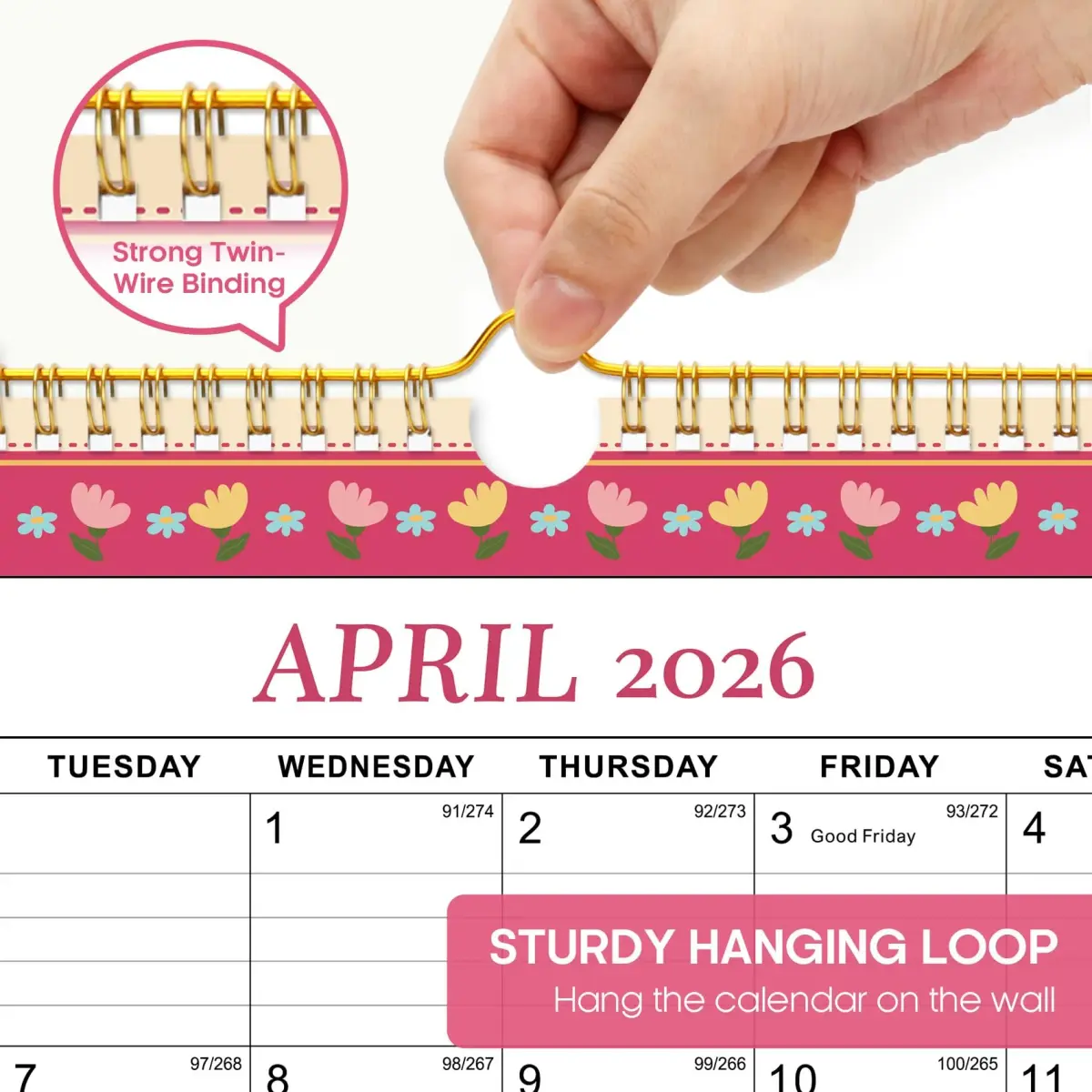 Taja 2026-2027 Wall Calendar 14.7" x 11.5" (36.8 cm x 29.2 cm) | 18-Month Floral Design - view 3