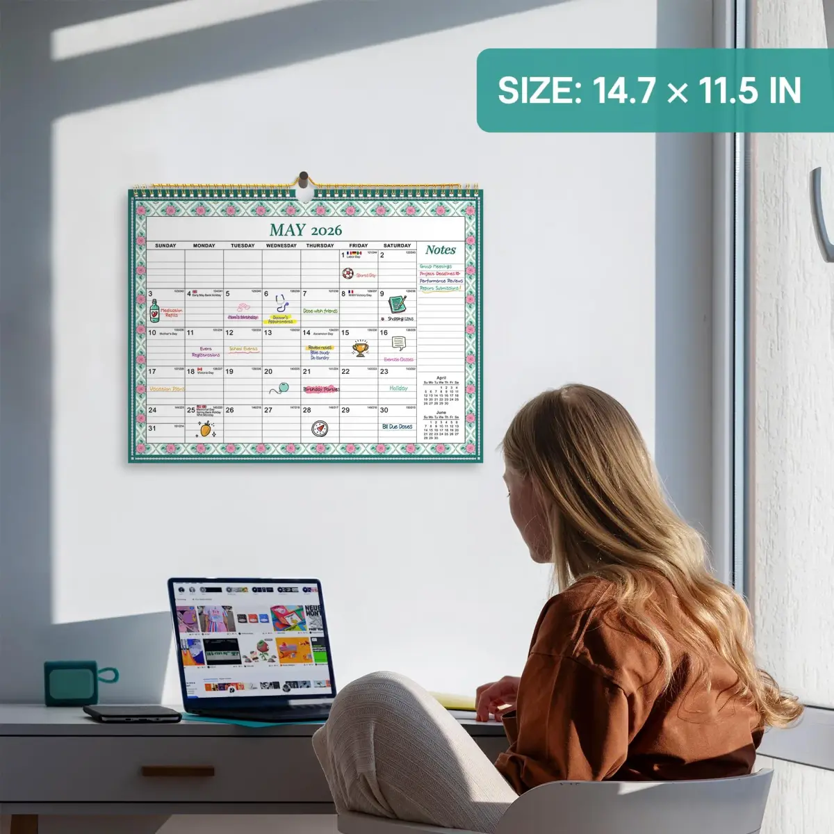 Taja 2026-2027 Wall Calendar 14.7" x 11.5" (36.8 cm x 29.2 cm) | 18-Month Floral Design - view 4
