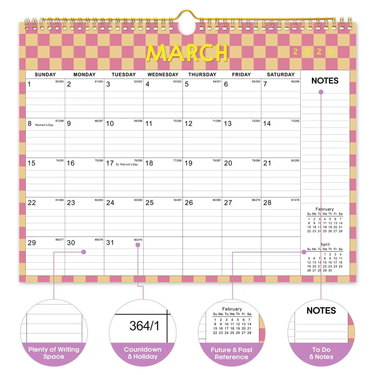 Taja Checkered Wall Calendar 2026-2027 (11.5" x 14.8") | Premium Quality Planning Boards - view 2