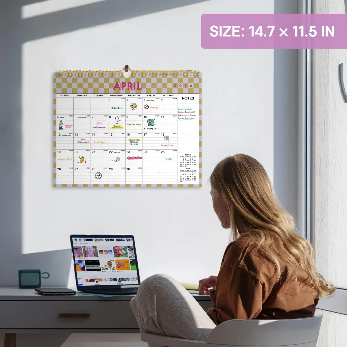 Taja Checkered Wall Calendar 2026-2027 (11.5" x 14.8") | Premium Quality Planning Boards - view 4