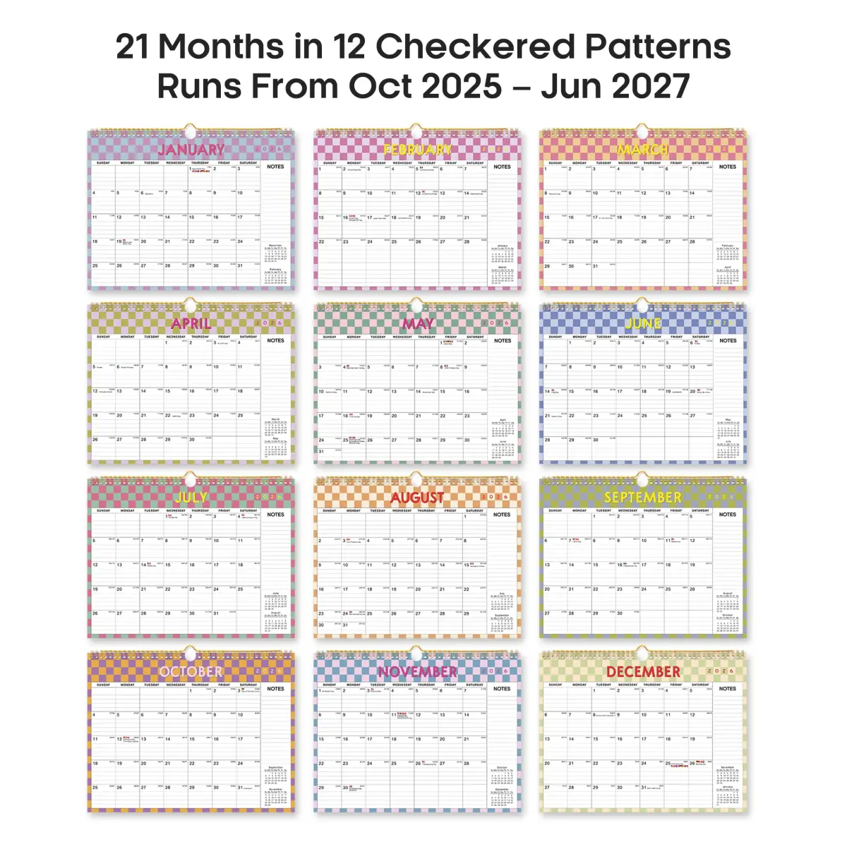 Taja Checkered Wall Calendar 2026-2027 (11.5" x 14.8") | Premium Quality Planning Boards - view 7
