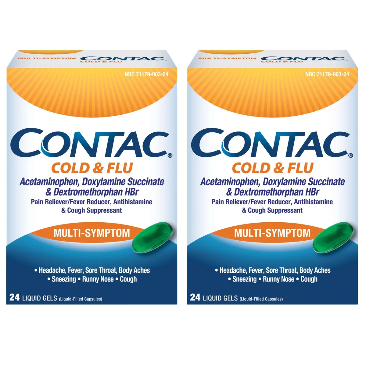 Contac Cold & Flu Multi-Symptom Liquid Gels 24 Count (Pack of 2) | Fast Relief for Adults & Kids 12+ - main product image