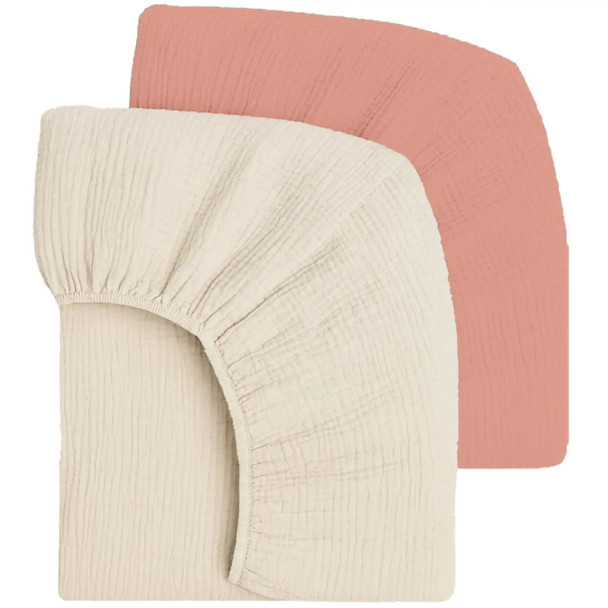 Mère & Moi 2-Pack Muslin Fitted Crib Sheets - Pink & Cream | Breathable 100% Cotton, Snug Fit - main product image