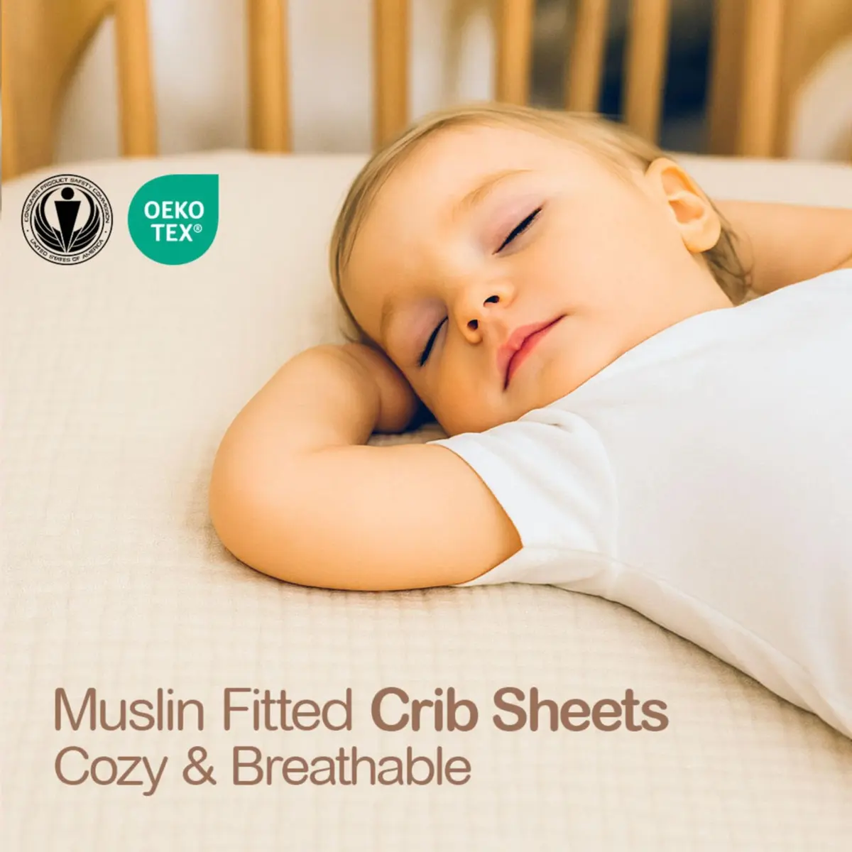 Mère & Moi 2-Pack Muslin Fitted Crib Sheets - Pink & Cream | Breathable 100% Cotton, Snug Fit - view 6