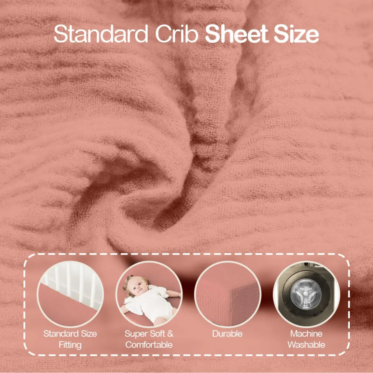 Mère & Moi 2-Pack Muslin Fitted Crib Sheets - Pink & Cream | Breathable 100% Cotton, Snug Fit - view 2