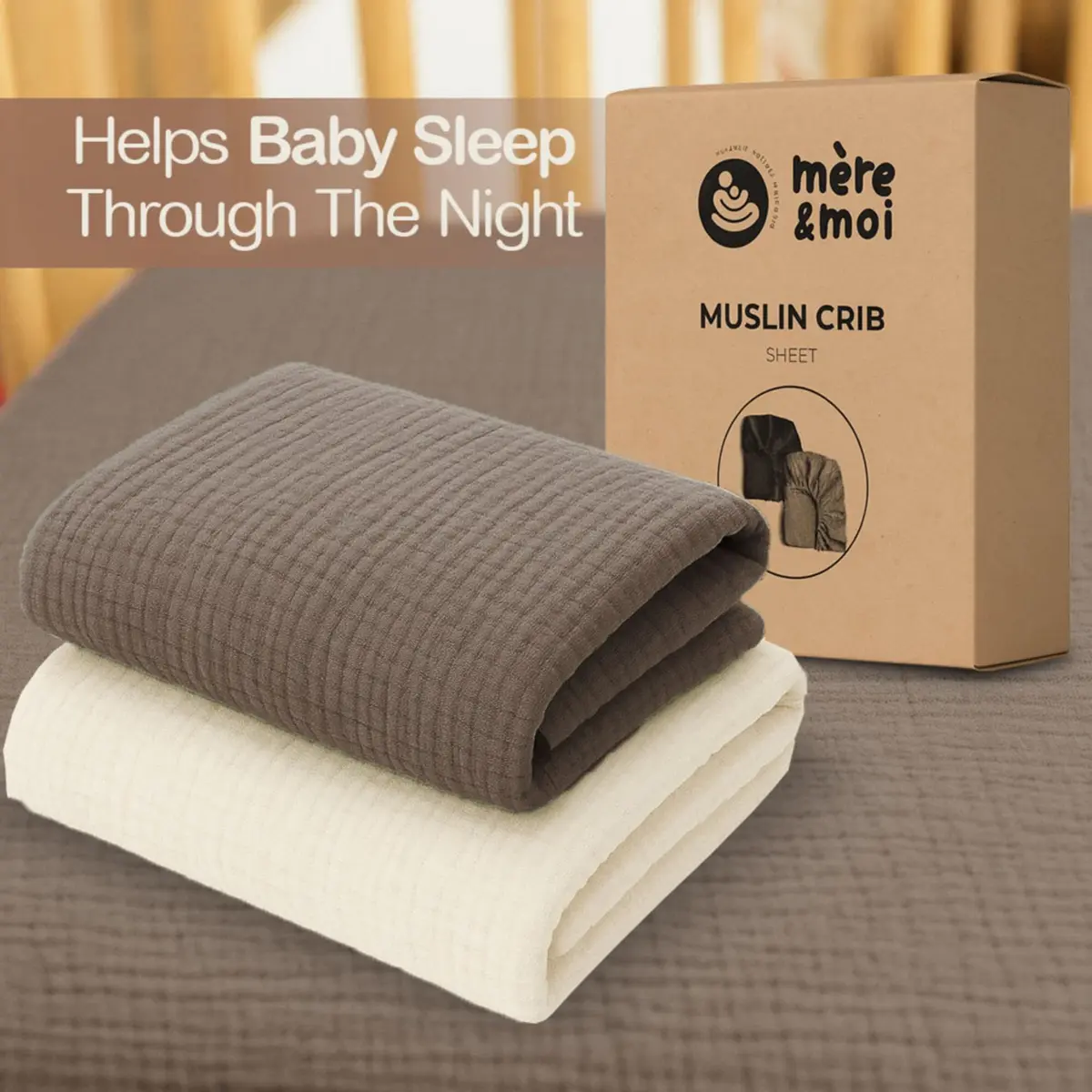 Mère & Moi 2 Pack Cotton Muslin Crib Sheets 28x52 | Breathable, Soft & Snug Fit - view 7