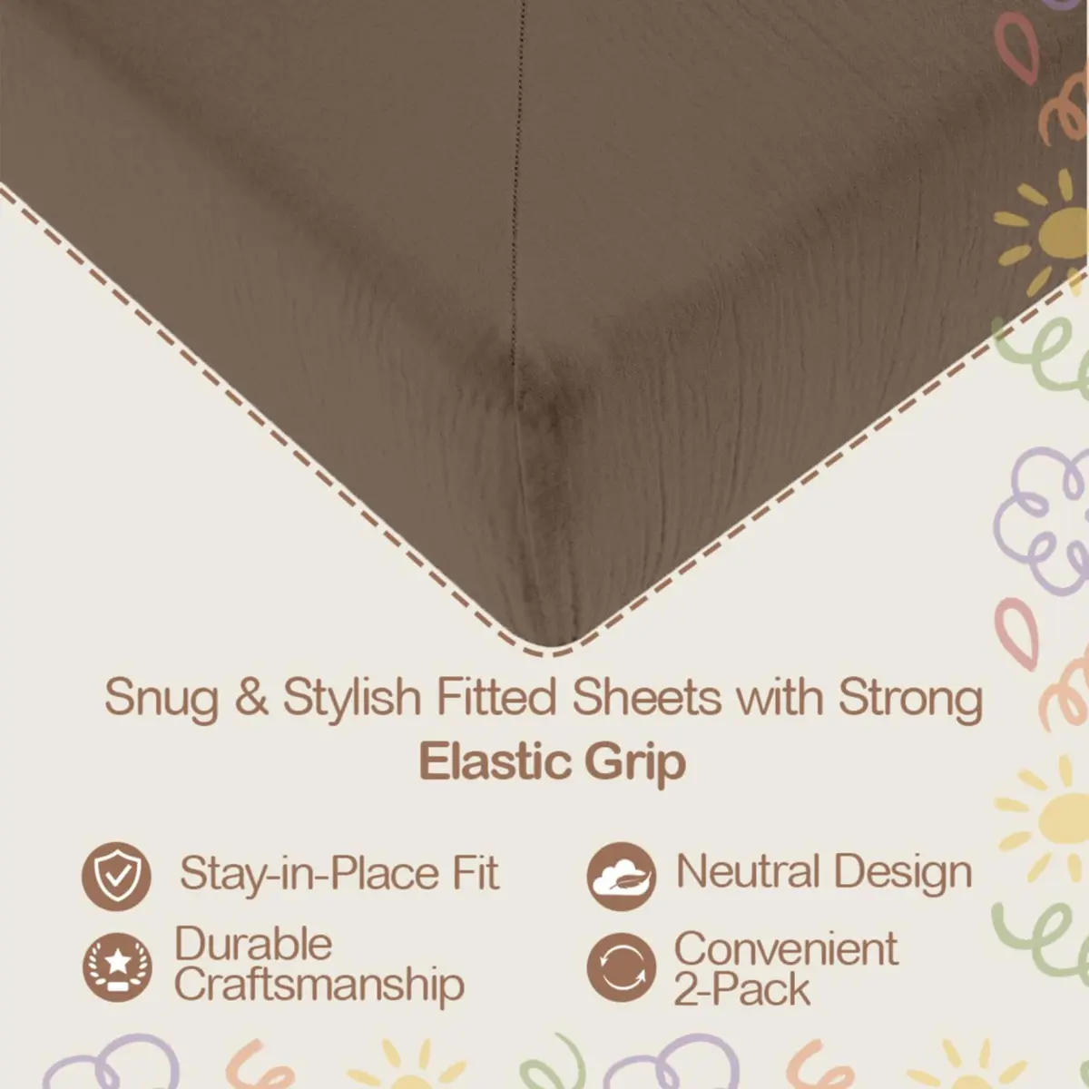 Mère & Moi 2 Pack Cotton Muslin Crib Sheets 28x52 | Breathable, Soft & Snug Fit - view 3