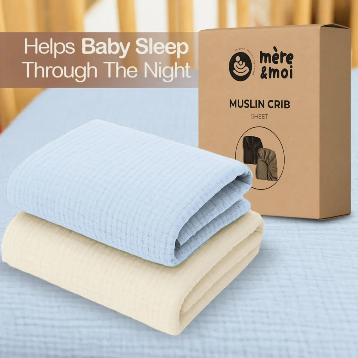 Mère & Moi 2 Pack Muslin Fitted Crib Sheets 28x52 | Breathable Cotton Bedding - view 7