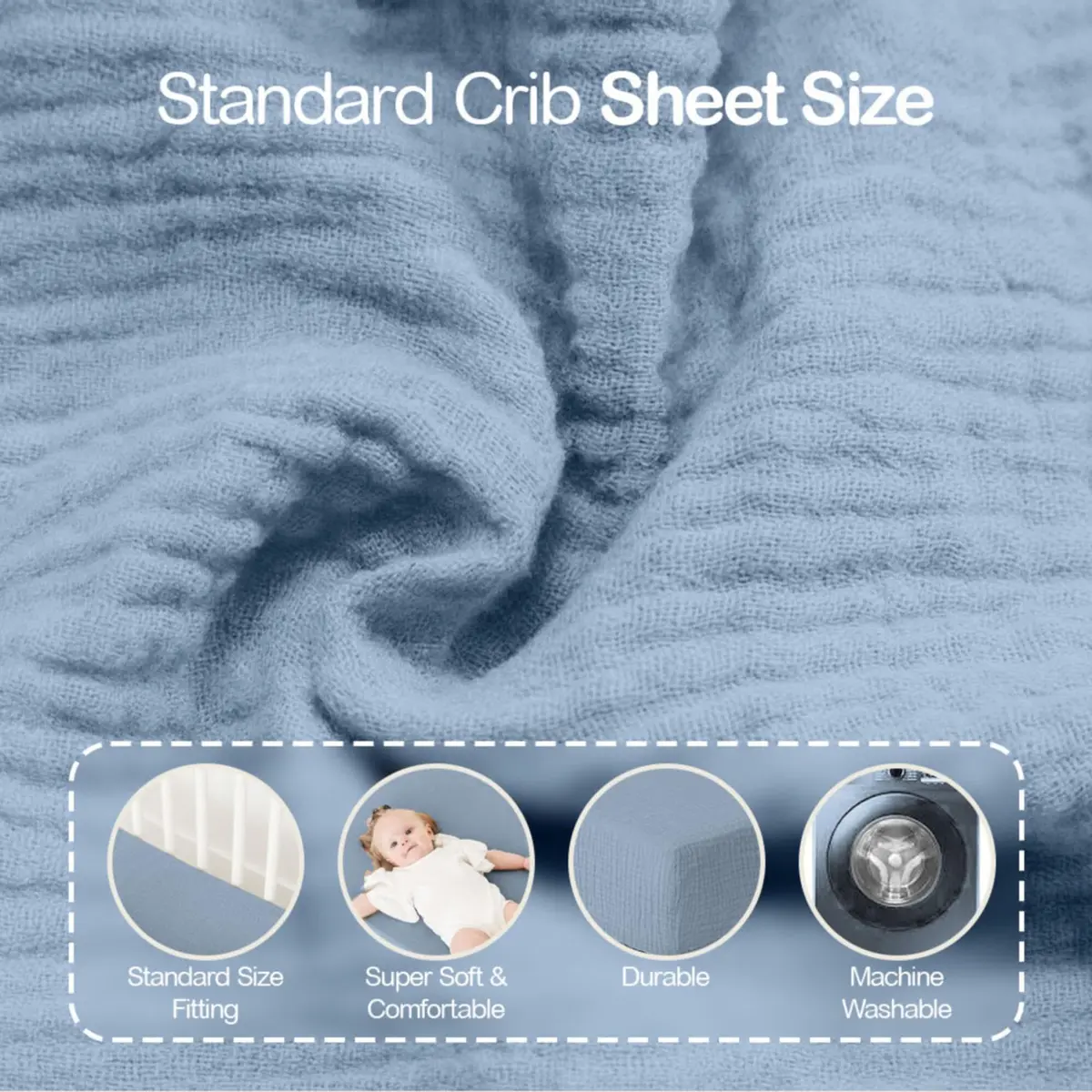 Mère & Moi 2 Pack Muslin Fitted Crib Sheets 28x52 | Breathable Cotton Bedding - view 2