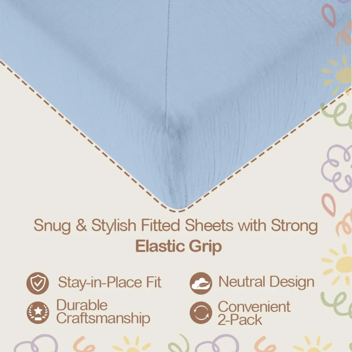 Mère & Moi 2 Pack Muslin Fitted Crib Sheets 28x52 | Breathable Cotton Bedding - view 3