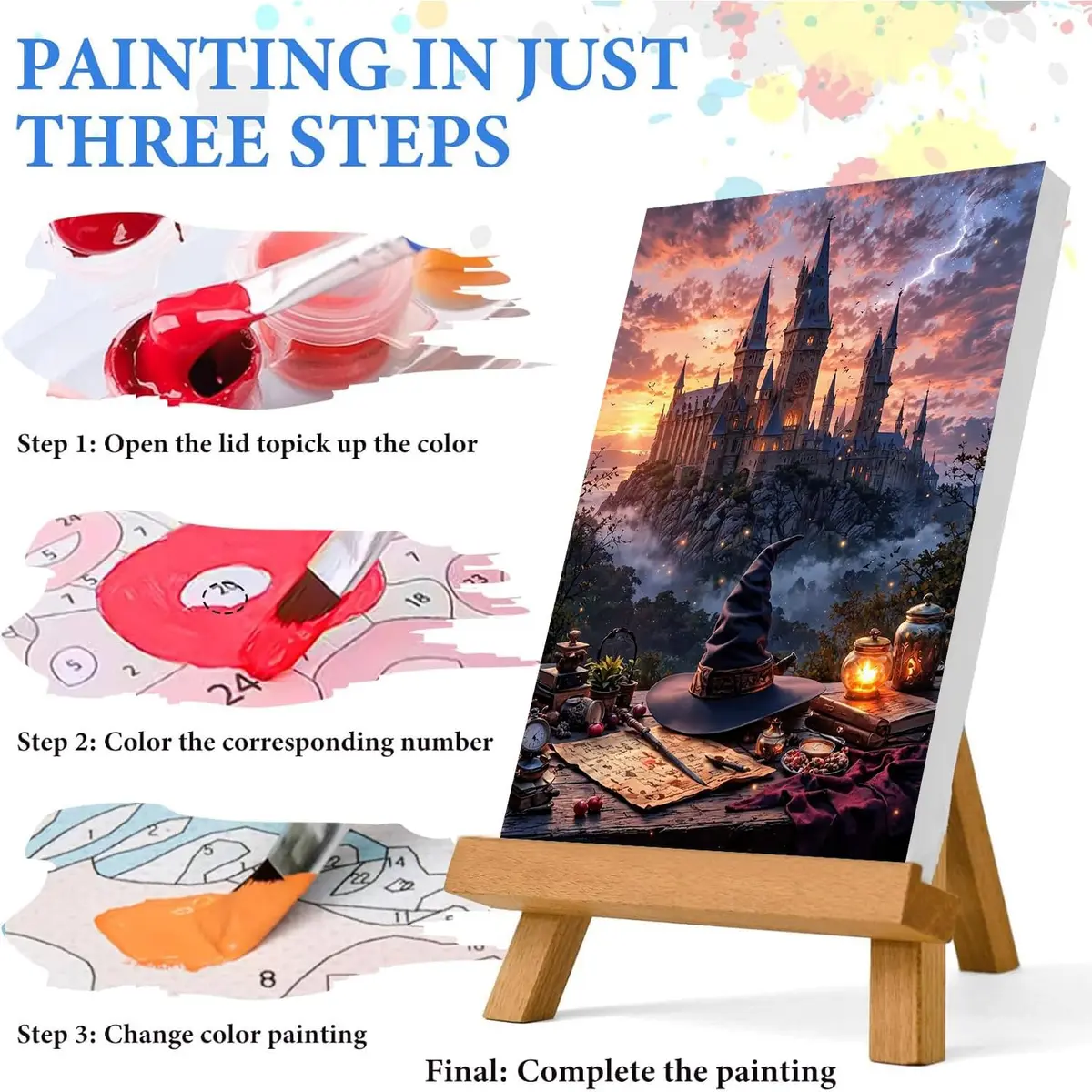 Fairyland JinWenn Magic Castle Paint by Numbers Kit for Adults Framed Canvas 29cm (11.63in) x 19cm (7.63in) | Easy Beginner Art Craft - view 6
