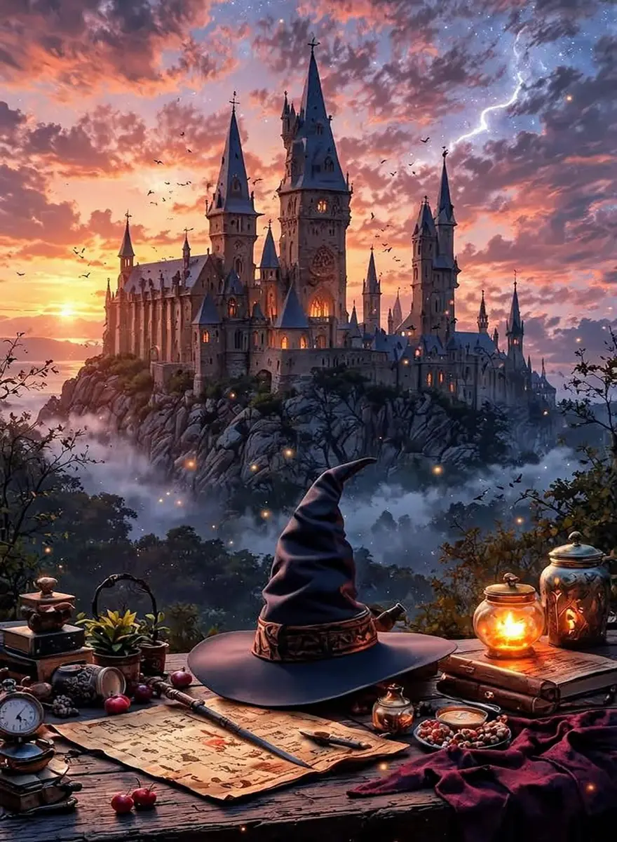 Fairyland JinWenn Magic Castle Paint by Numbers Kit for Adults Framed Canvas 29cm (11.63in) x 19cm (7.63in) | Easy Beginner Art Craft - main product image