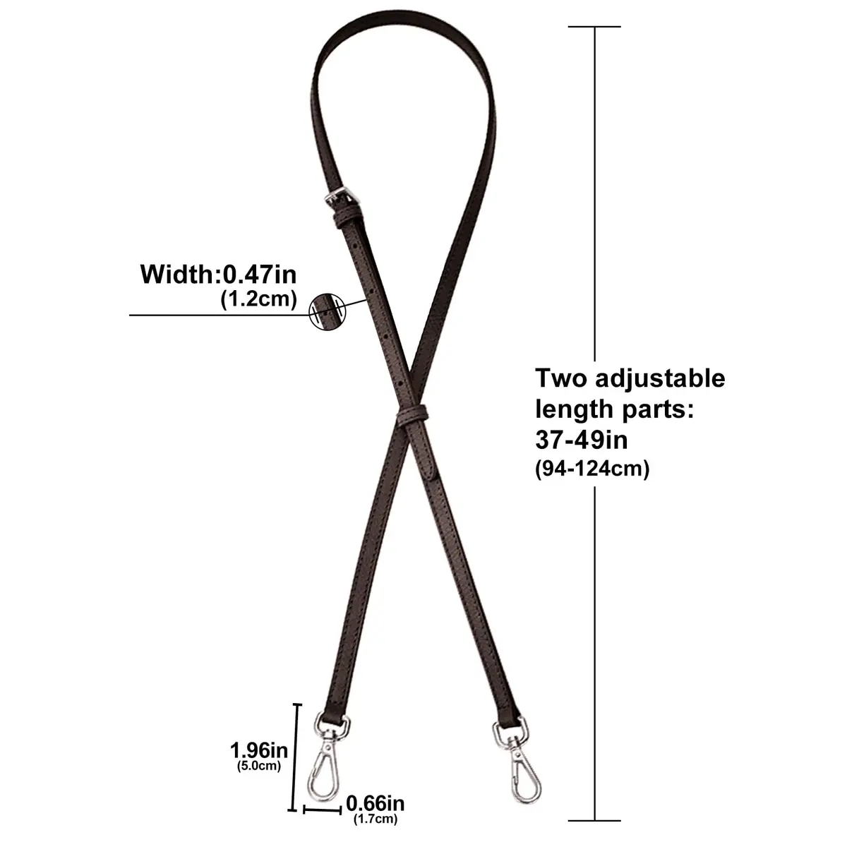 KIYOMIL Mocha Bag Leather Purse Strap Replacement Adjustable Crossbody Shoulder Straps 1.2cm (0.47in) | Genuine Leather, 94-124cm Length - view 4
