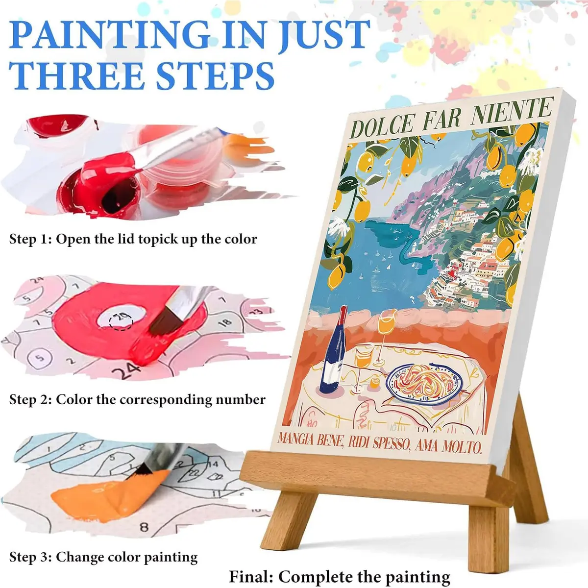 Fairyland JinWenn Italian Pasta Wine Paint by Numbers Kit for Adults Canvas 29.6 x 19.4 cm (11.6 x 7.6 inches) | Relaxing Hobby for Beginners - view 6