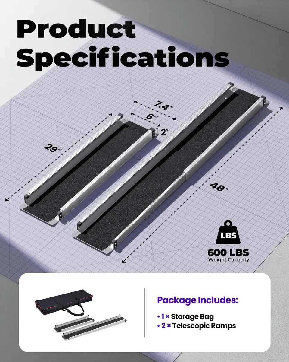 KOLOTOOL 4FT Telescoping Aluminum Wheelchair Ramp | Supports 600 lbs, Portable & Anti-Slip - view 4