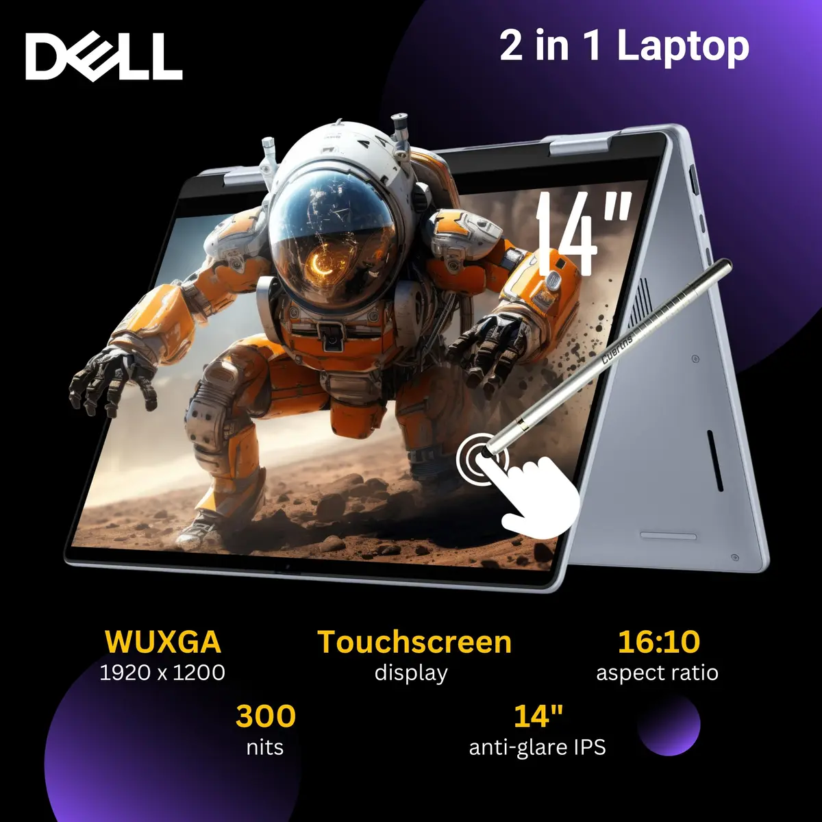 Dell 14 Plus 2-in-1 AI Ready Laptop, 14" 2K Touchscreen, Core Ultra 7 256V(>i9-12900K), Copilot+ PC, Backlit Keyboard, WiFi 7, Thunderbolt 4, Windows 11 Home, Ice Blue, 16GB DDR5, 1TB SSD - view 2