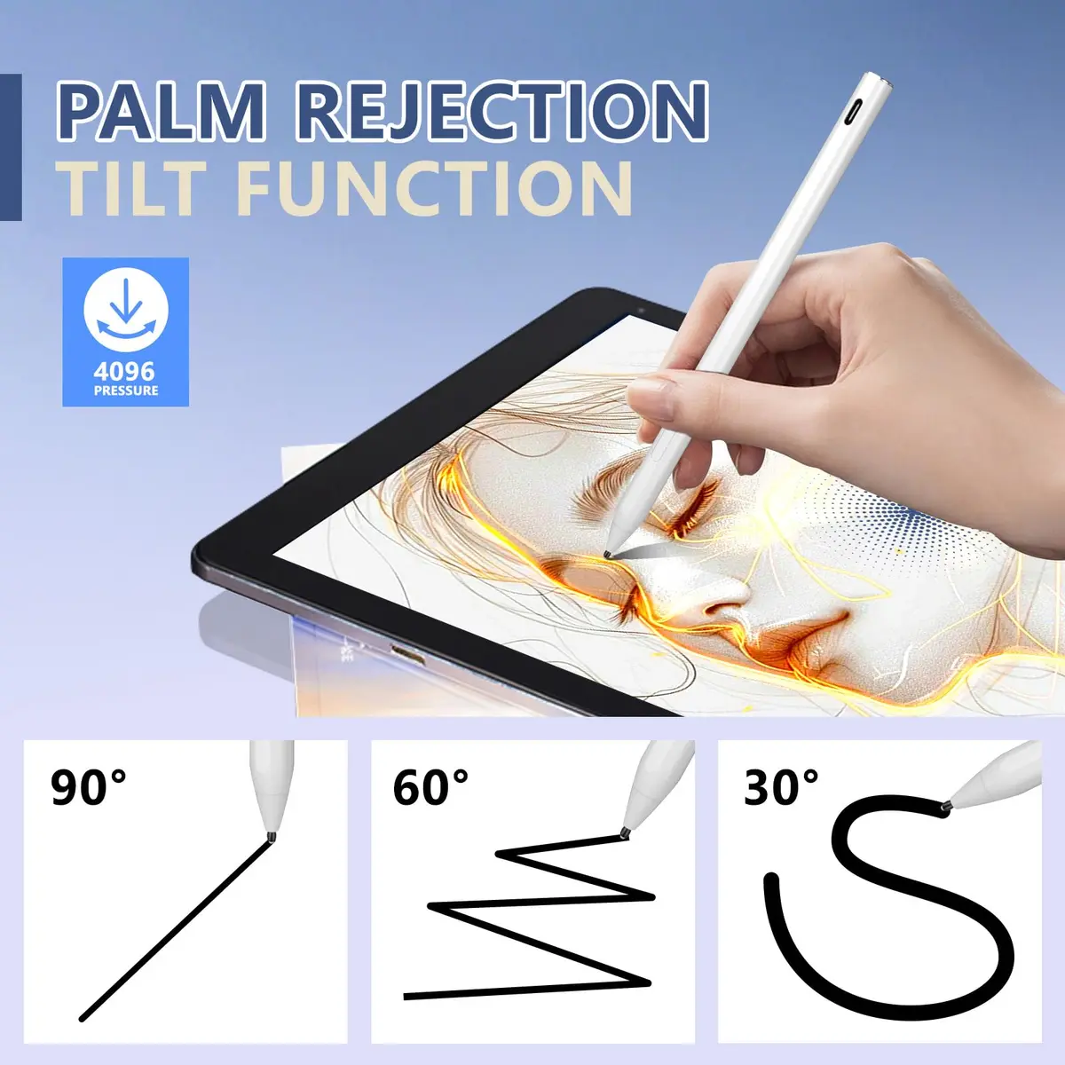 EVACH Rechargeable MPP 2.0 Tilt Pen for HP Laptops with 4096 Pressure Sensitivity, White - view 5
