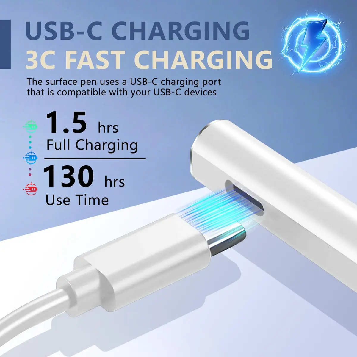 EVACH Rechargeable MPP 2.0 Tilt Pen for HP Laptops with 4096 Pressure Sensitivity, White - view 3