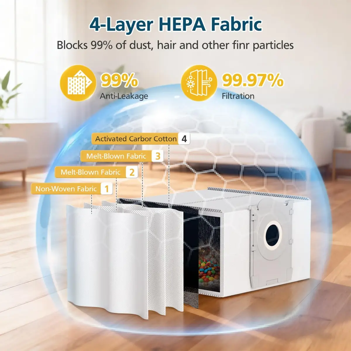 Lacvik 16 Dust Bags for ECOVACS DEEBOT X9 PRO OMNI, X8 PRO OMNI, T80 OMNI, T50 MAX PRO, T50 PRO, T50 OMNI, T30C OMNI, Yeedi M14 PLUS, S14 PLUS, S16 PLUS Robot Vacuum 3L Capacity - view 4