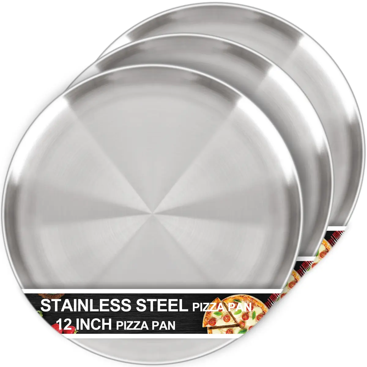 AWTBDP 12 Inch Pizza Pan Set of 3 | Non-Stick Stainless Steel Bakeware for Oven - main product image