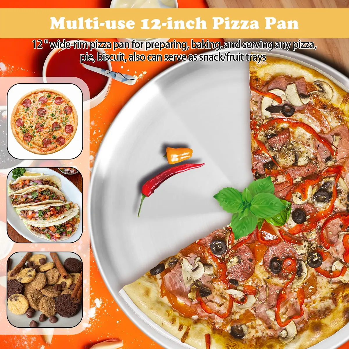 AWTBDP 12 Inch Pizza Pan Set of 3 | Non-Stick Stainless Steel Bakeware for Oven - view 5