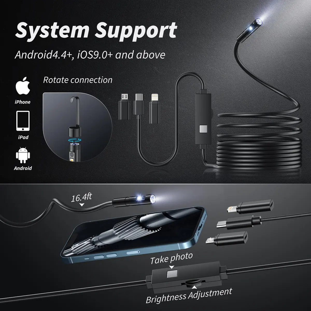 MugEasy Endoscope Camera with Light 1920P HD | Dual Lens, Waterproof, 16.4FT Cable - view 7