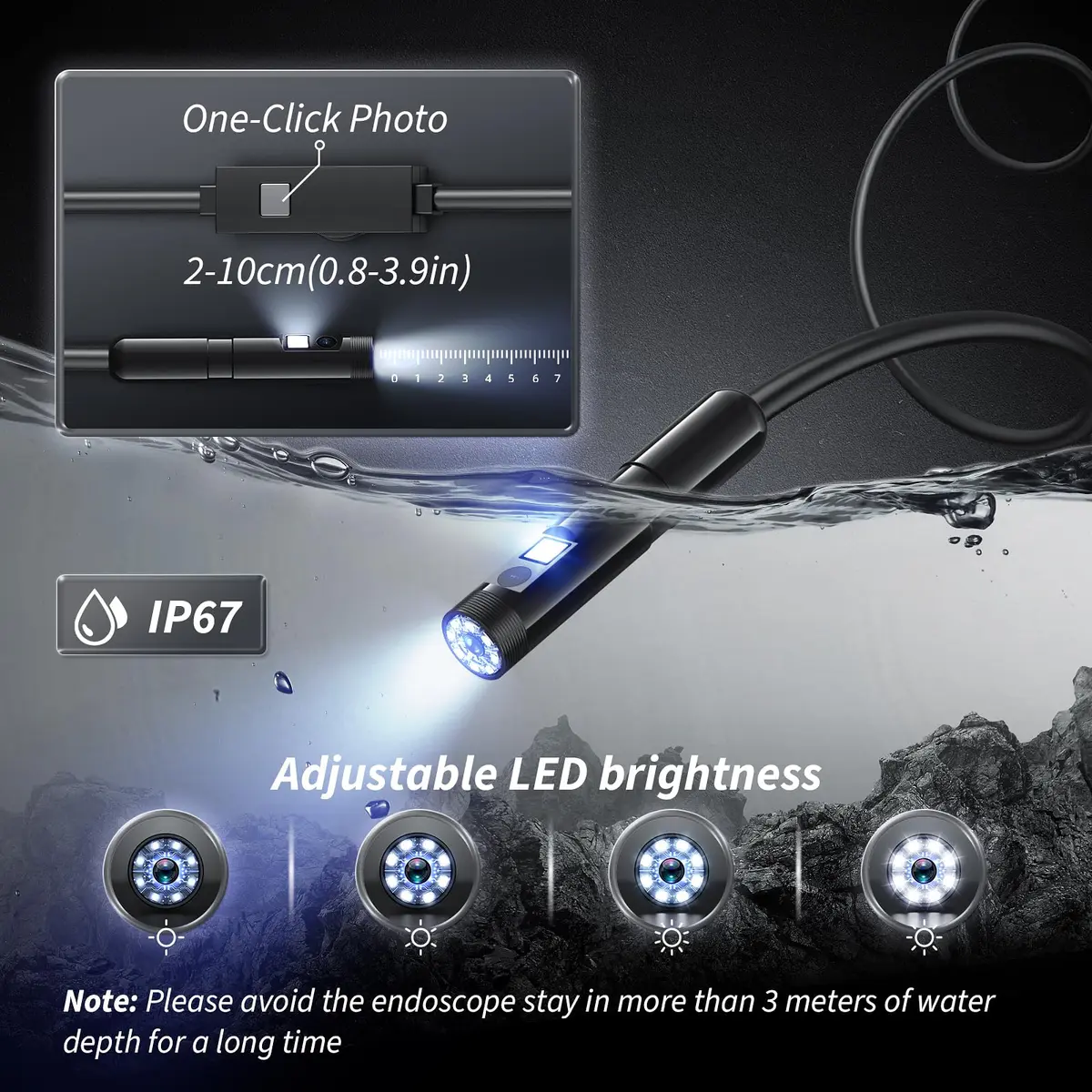 MugEasy Endoscope Camera with Light 1920P HD | Dual Lens, Waterproof, 16.4FT Cable - view 4
