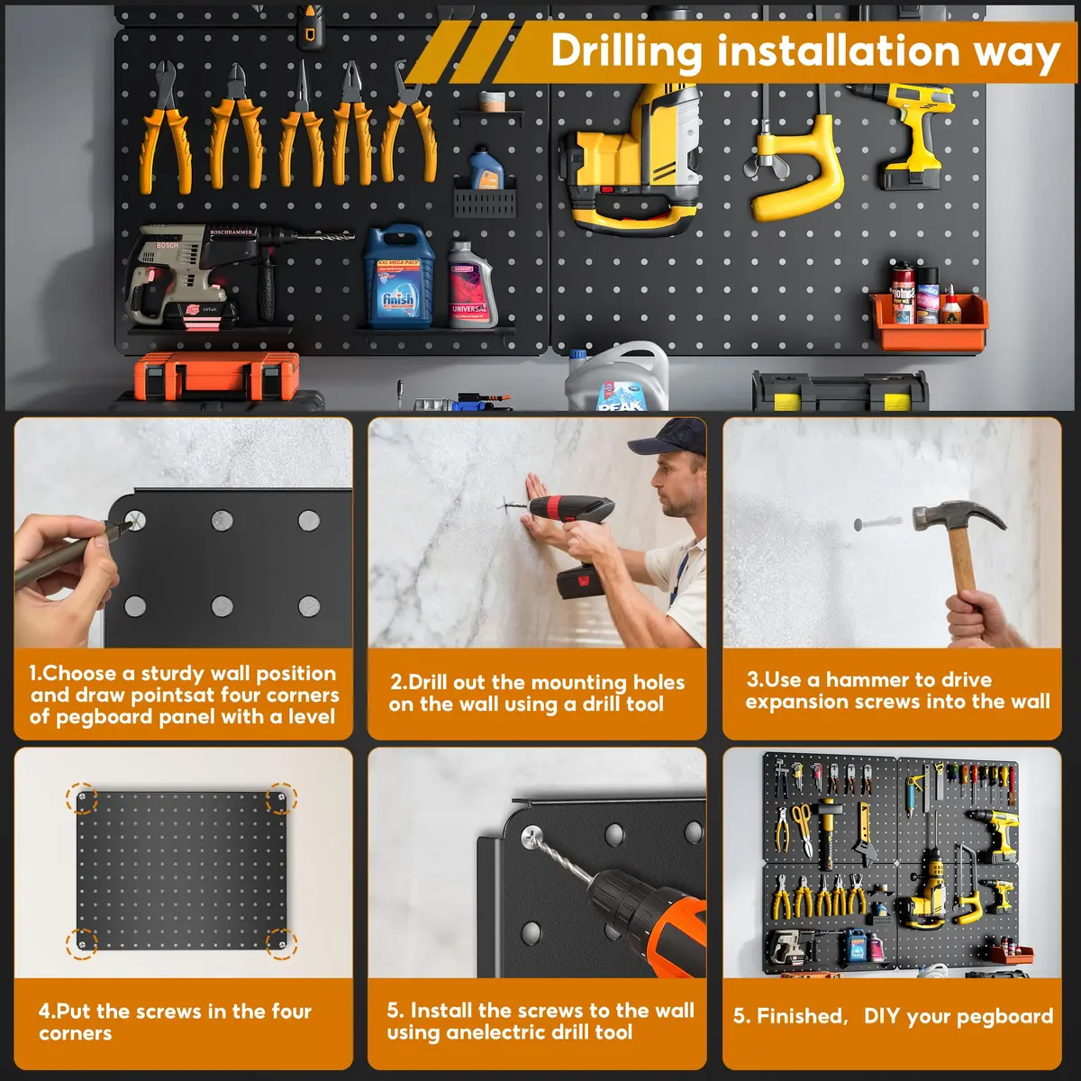 Hogurity Metal Peg Board 4 Pack 12"×16" Heavy Duty Wall Panels | Versatile Tool Organizer for Garage & Workshop - view 5