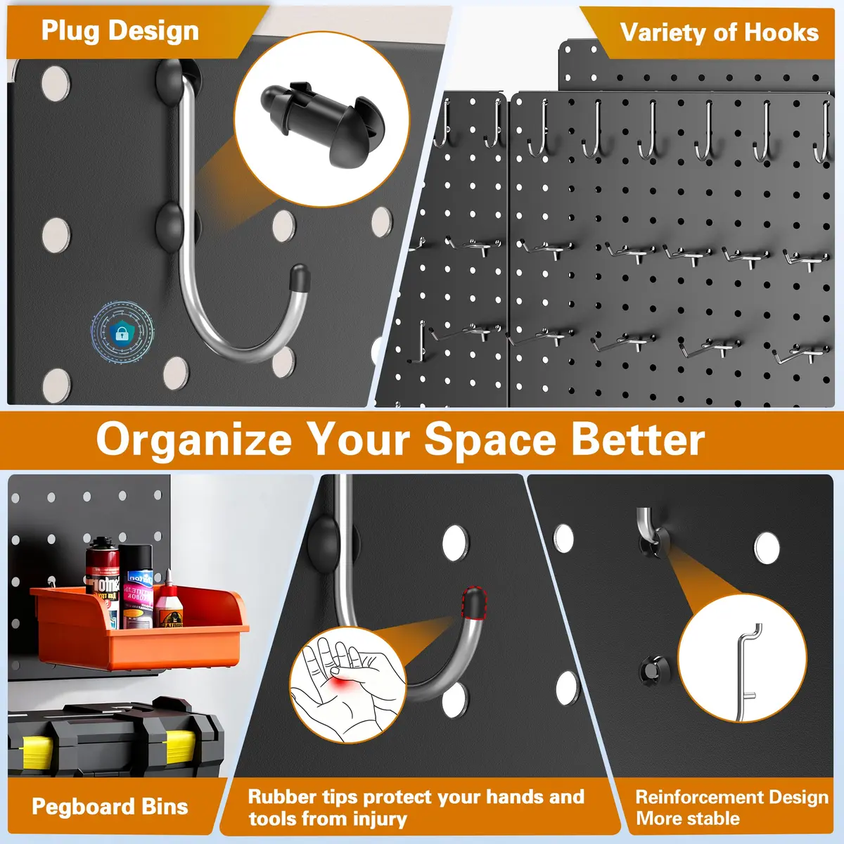 Hogurity Metal Peg Board 4 Pack 12"×16" Heavy Duty Wall Panels | Versatile Tool Organizer for Garage & Workshop - view 3