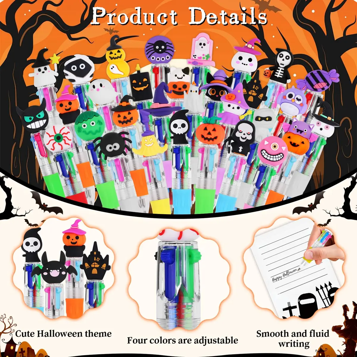 CZWZ 32Pcs Mini Multicolor Pens in One 4-in-1 | Fun Halloween Gift for Kids & Students - view 3