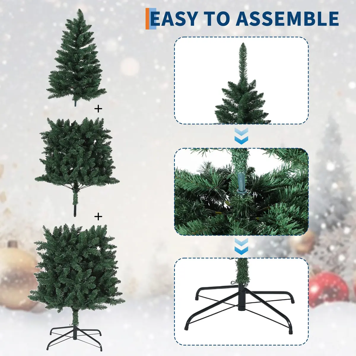 SLEKVERSA 7.5FT Pre-Lit Artificial Christmas Tree | Slim Pencil Design with LED Lights for Indoor Use - view 6