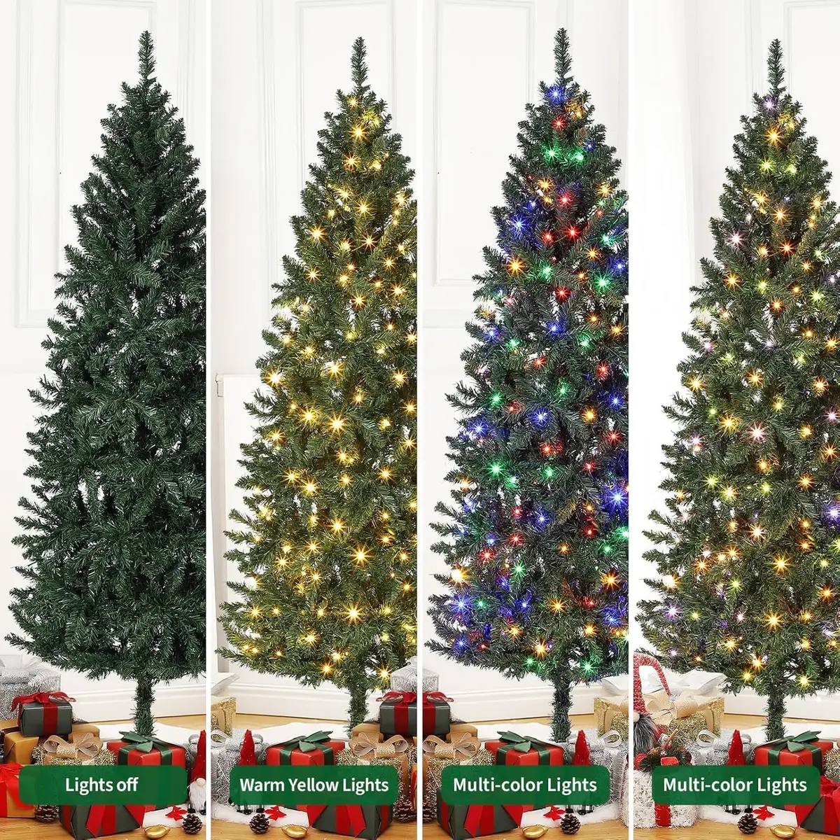 SLEKVERSA 7.5FT Pre-Lit Artificial Christmas Tree | Slim Pencil Design with LED Lights for Indoor Use - view 3