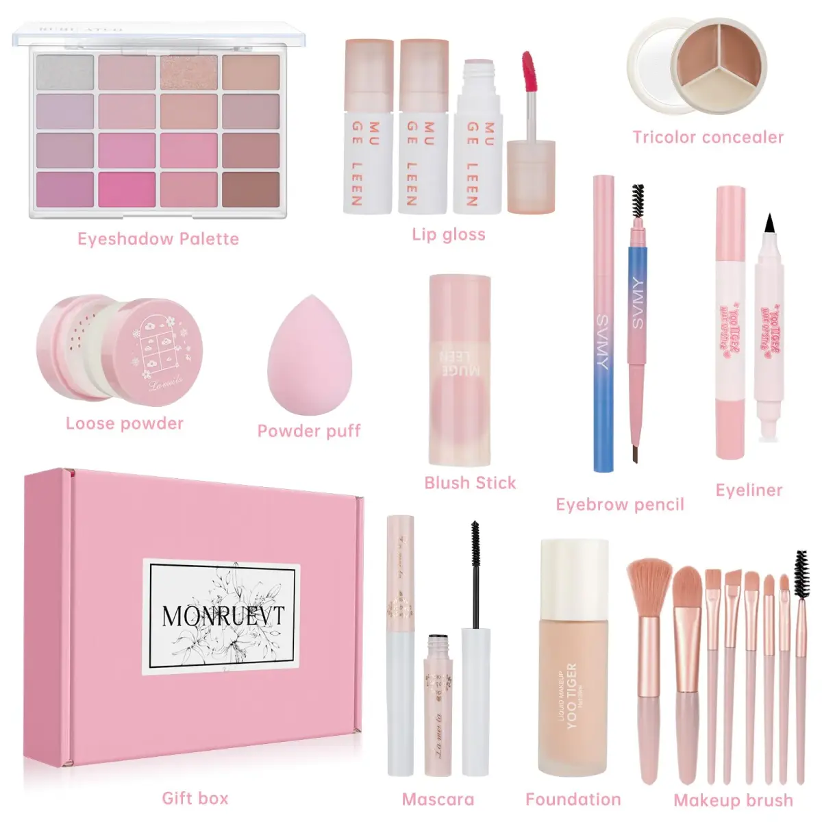 MONRUEVT All-in-One Makeup Kit for Women & Teens | 16-Shade Eyeshadow Palette, Foundation, Brushes & More - view 2