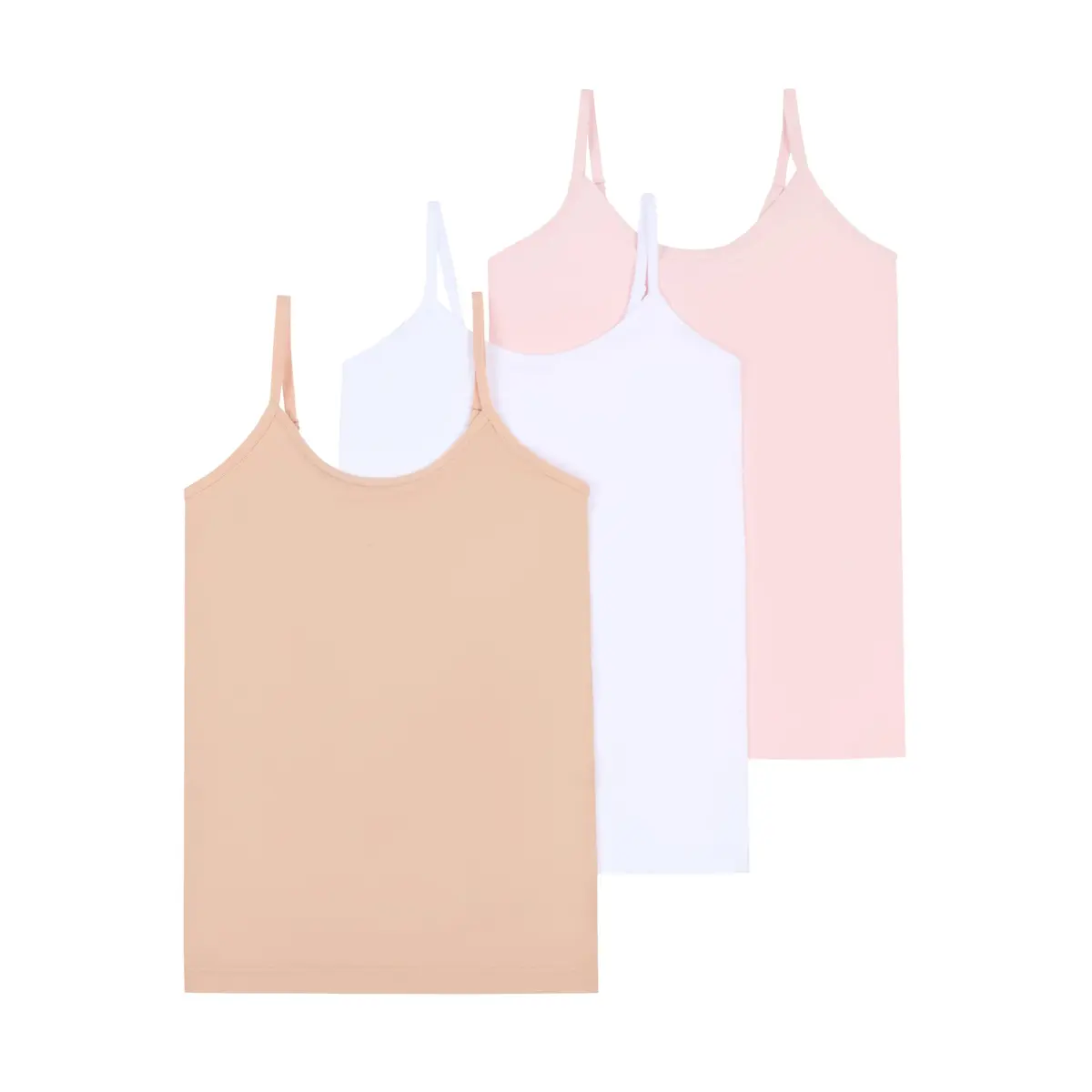 Tahari Girls Basics 3-Pack Seamless Cami Undershirt Tank Top Set Pink, White, Nude | Versatile, Soft, Tag-Free Fit for Girls - main product image