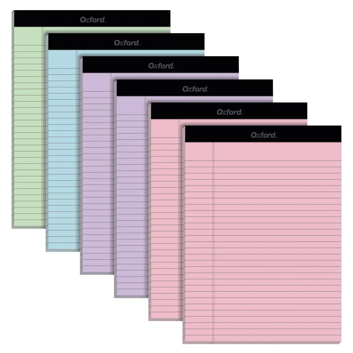 Oxford Color Writing Pads, Wide Rule, 6-Pack, 21.6cm x 29.8cm (8.5" x 11.75") | Authentic USA Import for School & Office - main product image