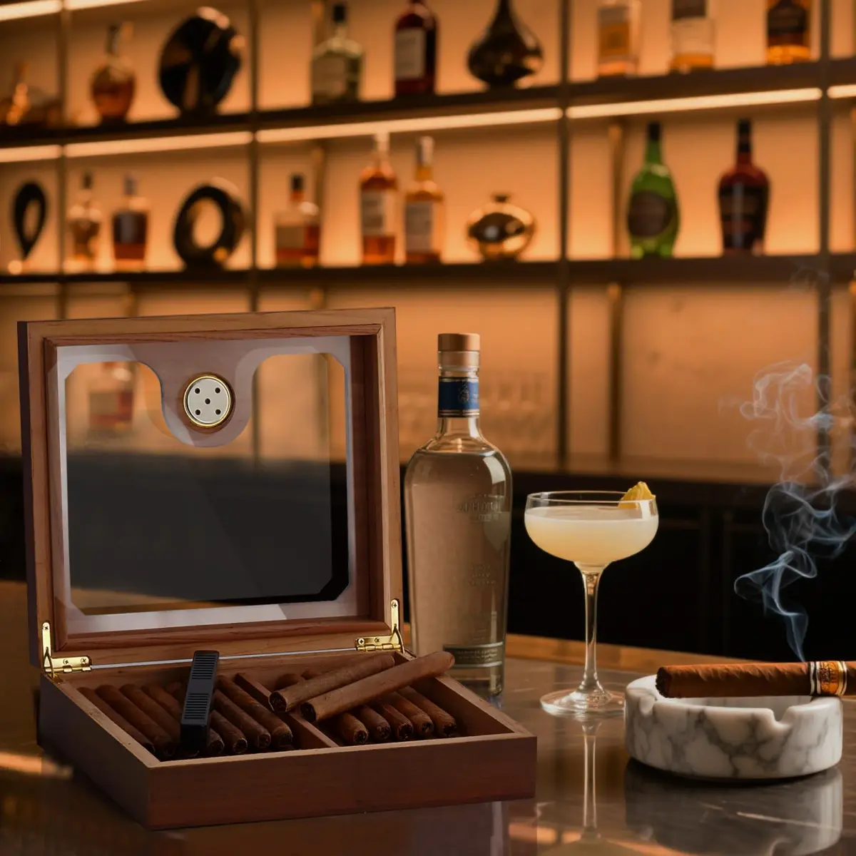 Somduy Cedar Wood Cigar Humidor for 25-30 Cigars | Rustic Brown Desktop Storage Case with Humidifier & Hygrometer - view 8